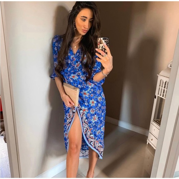 ZARA BLOGGER FAVORITE FLORAL PRINT DRESS BLUE - Picture 4 of 16